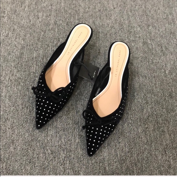 Zara Shoes - Zara woman’s black velvet studded mules size 10